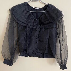 Femme De Carriere Organza Baloon Sleeve Plisse Collar Blouse Women Size L US